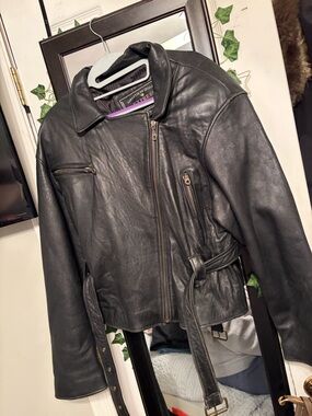 Black Leather Jacket with Belt